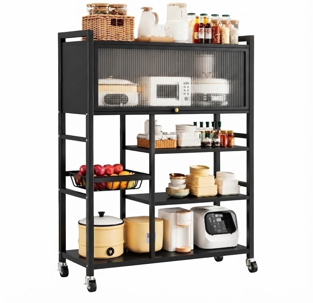 Organizador De Cocina Multiuso Metálico Desplazable Con Tapa Y Ruedas