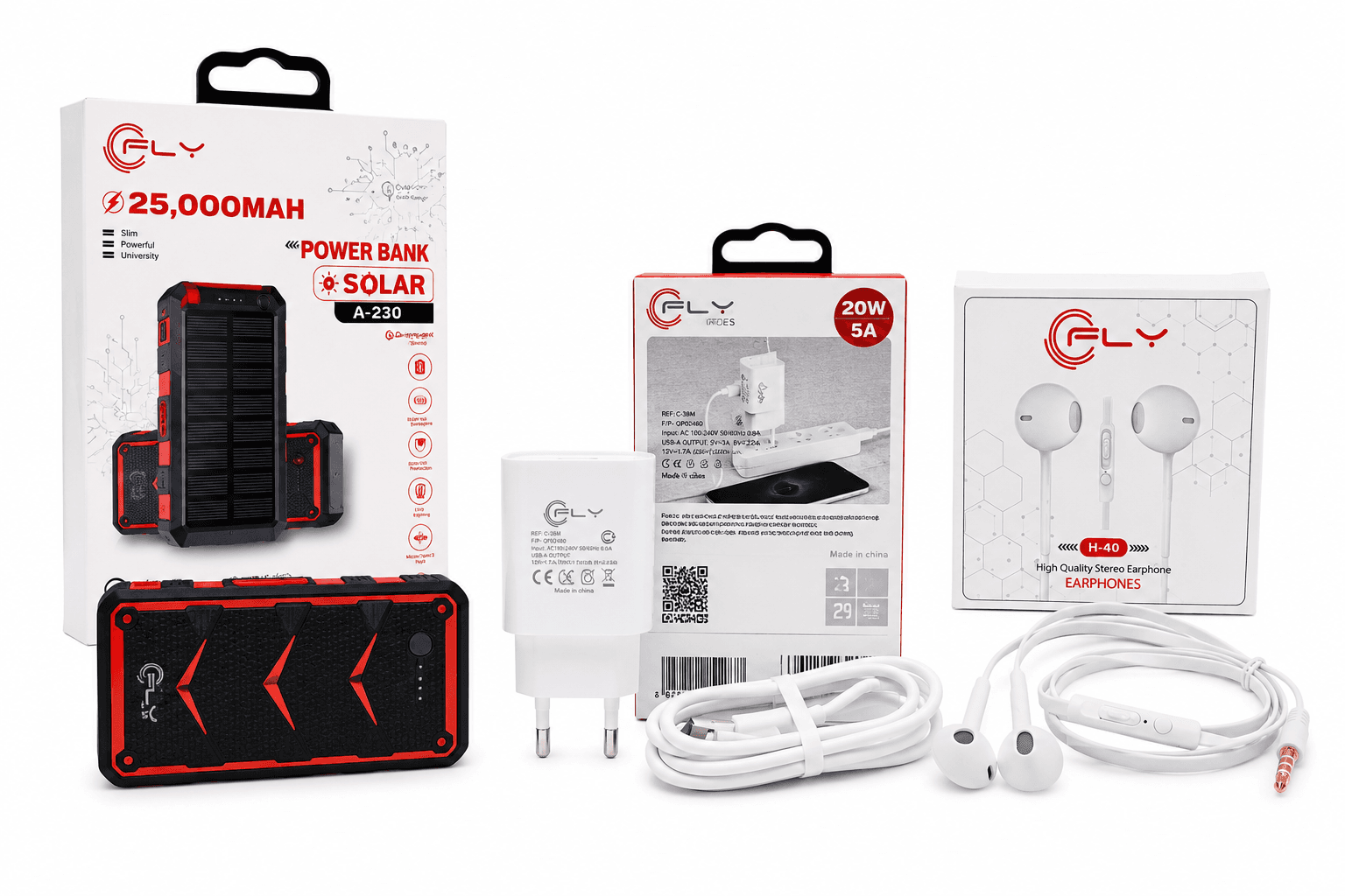 Kit FLY Power Bank 25.000mAh + Cargador 20W + Audífonos H-40