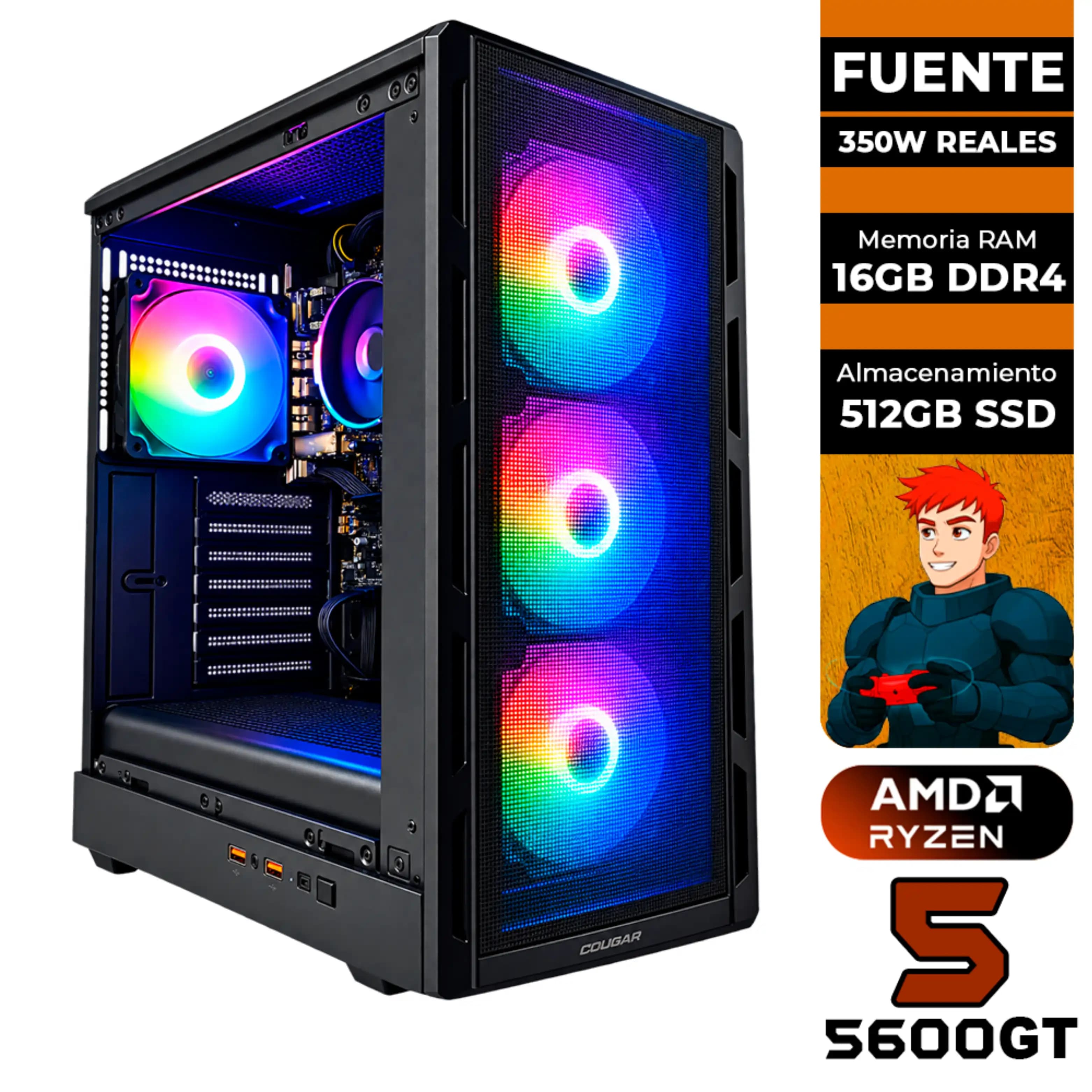 PC GAMER AMD RYZEN 5 5600GT + 16GB RAM DDR4 + 512GB SSD (SOLO TORRE)