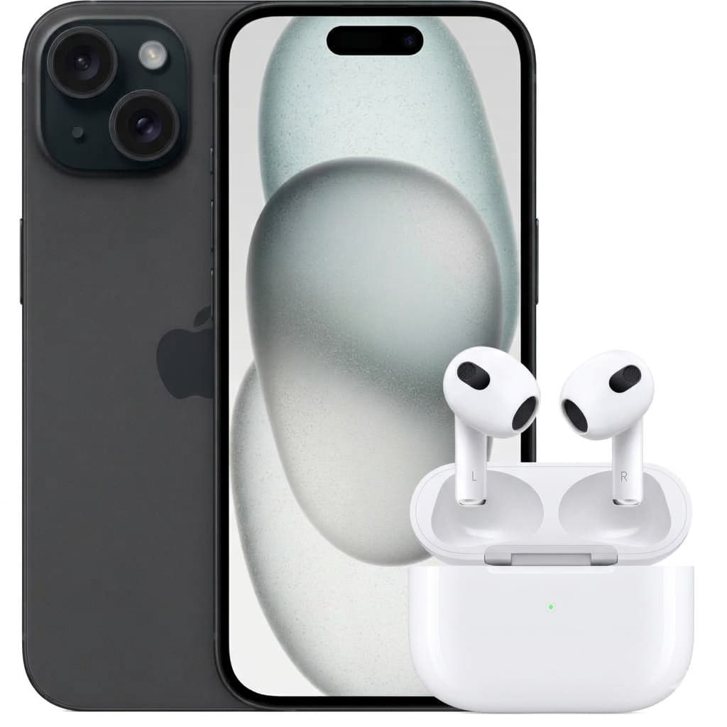 IPHONE 15 128GB, NEGRO + OBSEQUIO 🎁 (AIRPODS 3 CALIDAD 1:1)