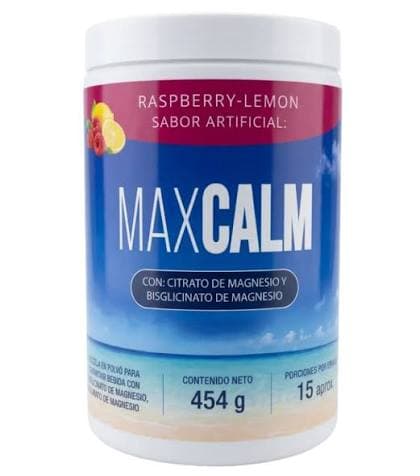 MaxCalm Mezcla en Polvo de Magnesio (Citrato y Bisglicinato) Sabor Raspberry-Lemon x 454g Asobella
