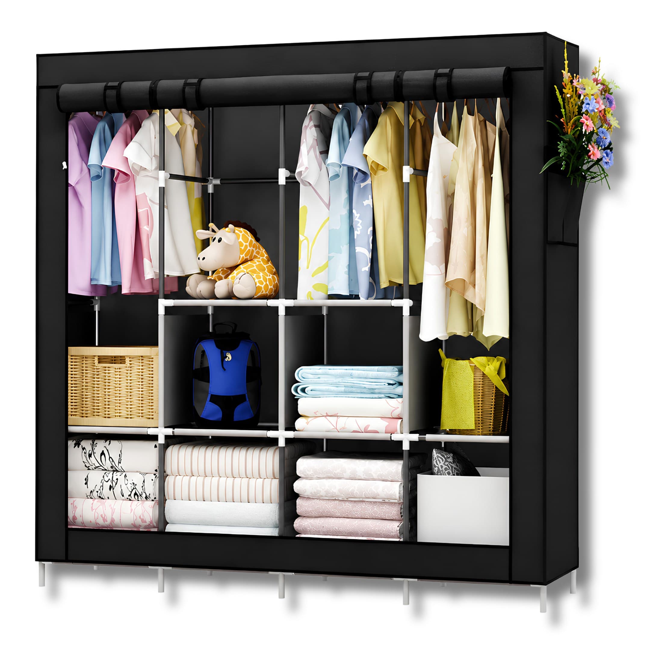 Closet Desarmable 4 Cuerpos Grande De Tela Con Organizador Y Perchero Armable