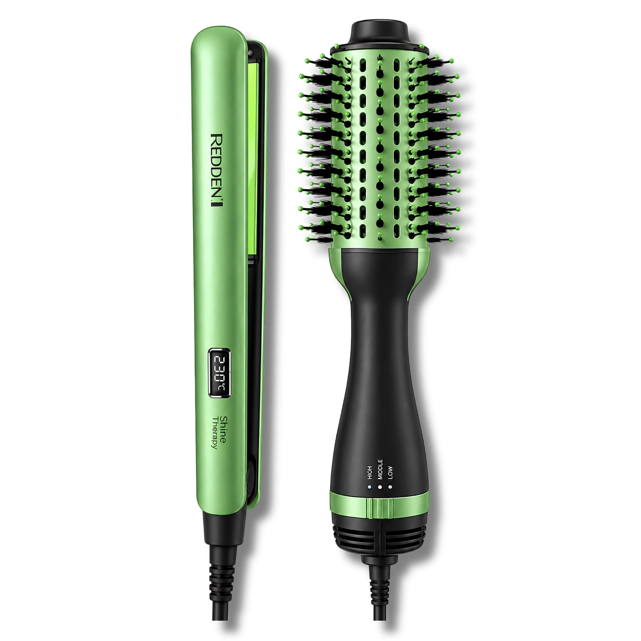 Set Combo De Plancha Aguacate Y Cepillo Aguacate Redden Para Cabello 1.1
