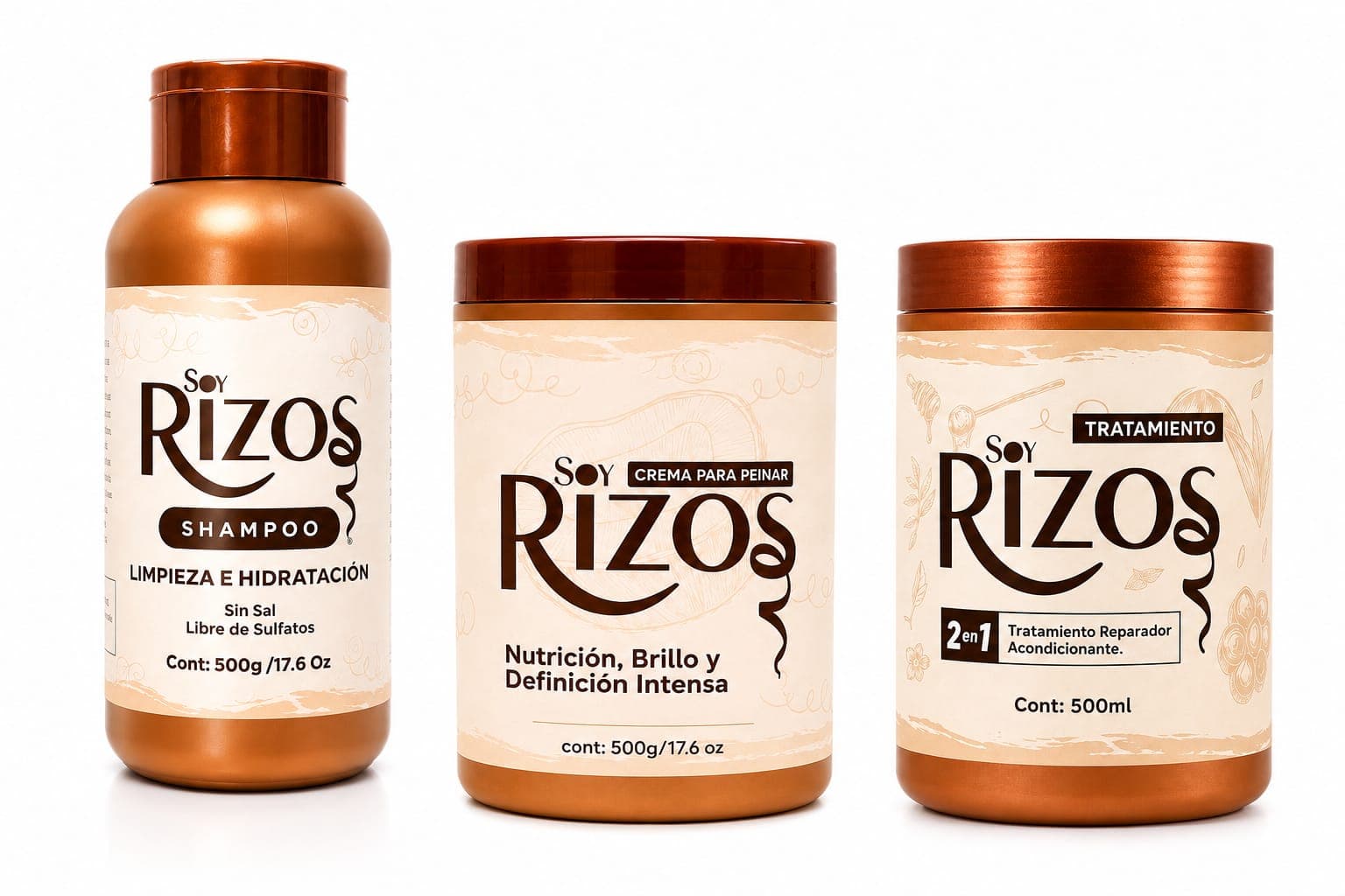 KIT SOY RIZOS : SHAMPOO, TRATAMIENTO Y CREMA DE PEINAR
