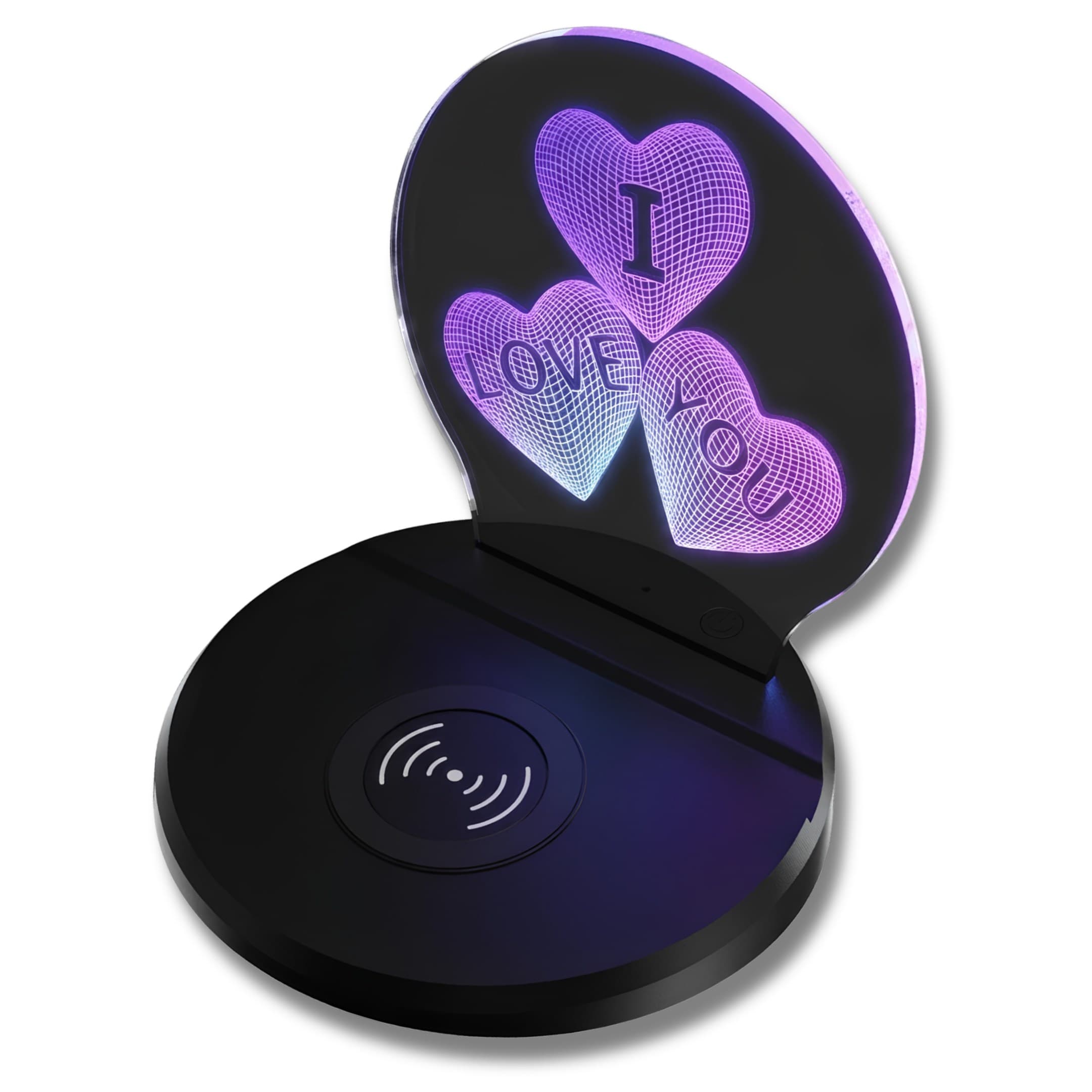 Lámpara Led Corazón 3D Con Carga Inalámbrica Rápida Para Celular